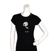 PINKO 俏皮串珠繡縫可愛小雞造型短袖T shirt(黑色_M)