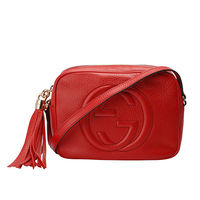 GUCCI SOHO系列大LOGO流蘇吊飾小牛皮單肩包(紅)