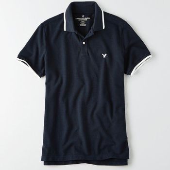 【American Eagle】2016男時尚小老鷹Tipped寶藍色短袖POLO(預購)