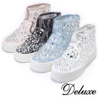 【Deluxe】超透氣蕾絲網紗高筒厚底休閒鞋(黑★白)-0828-52