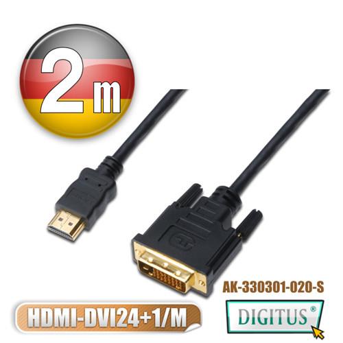 曜兆DIGITUS HDMI轉DVI-D (24+1)互轉線-2公尺(公-公)