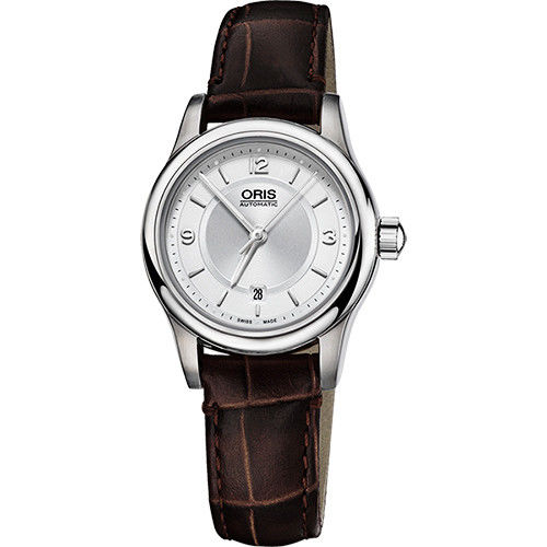 Oris Classic 古典系列品味時尚機械女錶-銀x咖啡/28.5mm 0156176504031-0751410