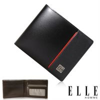 【ELLE HOMME】法式精品嚴選義大利頭層皮、鈔票多層/證件多層/名片多層短夾(黑 EL81960-02)