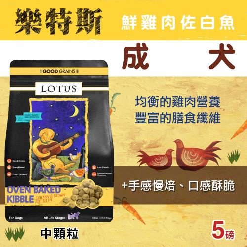 LOTUS樂特斯 成犬中顆粒 狗飼料 5磅*1 鮮雞肉佐鱈魚