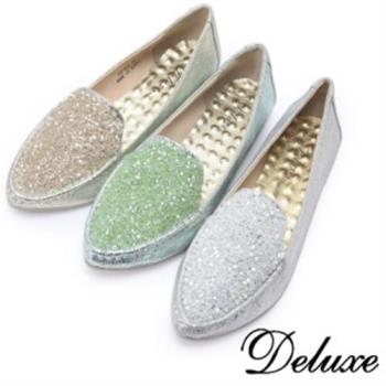 【Deluxe】時尚繽紛彩漾水晶平底鞋(綠★金★銀)-150-62