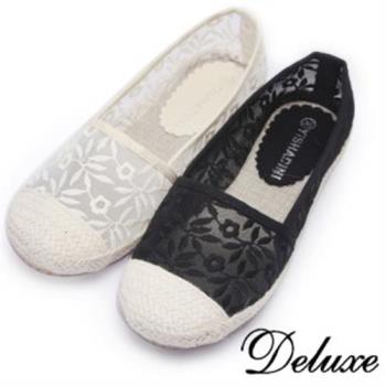 【Deluxe】夏日清涼蕾絲草編便鞋(白★黑)178-50