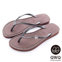 QWQ夾拖的創意(女) - 彩色素面 鞋面施華洛世奇鑽鍊夾腳拖鞋 - 咖啡色