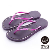 QWQ夾拖的創意(女) - 彩色素面 鞋面施華洛世奇鑽鍊夾腳拖鞋 - 神秘紫