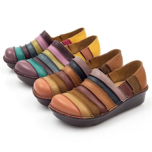 G.Ms. MIT系列-彩虹條紋全牛皮厚底懶人鞋-2色