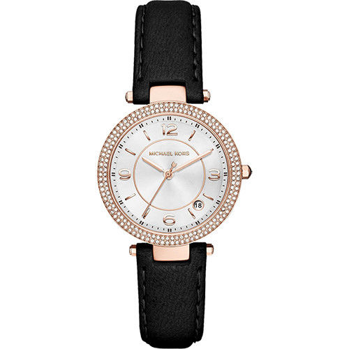 Michael Kors Parker 紐約時尚晶鑽腕錶-玫瑰金框x黑/33mm MK2462