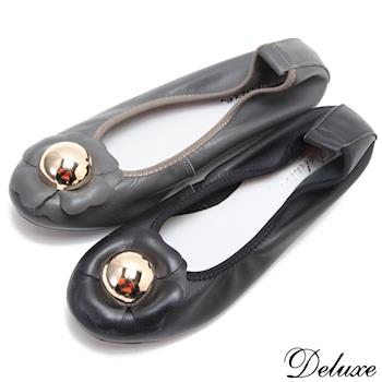 【Deluxe】層次瓣金屬花蕊包頭娃娃鞋(黑.灰)-0392-66