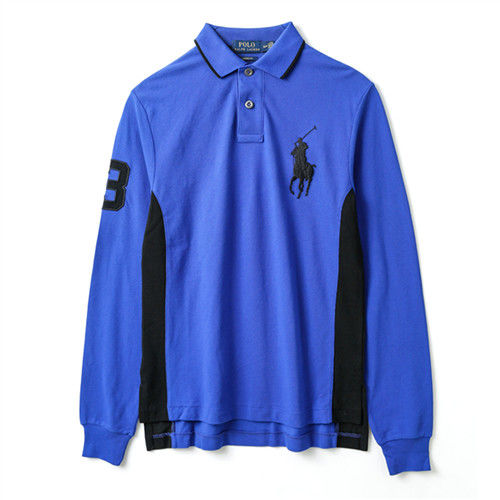 Ralph  Lauren男款大馬標長袖POLO衫修身版-寶藍(S-XL)