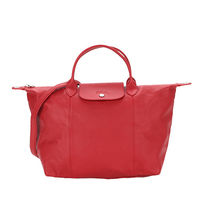 LONGCHAMP Le Pliage Cuir 小羊皮短把折疊小型水餃包(中/紅)