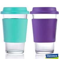 Glasslock馬卡龍強化玻璃環保隨手杯 380ml二入組 (藍+紫)