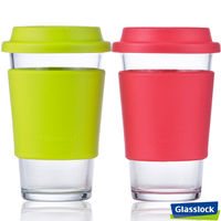 Glasslock馬卡龍強化玻璃環保隨手杯 380ml二入組 (綠+紅)