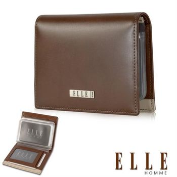 【ELLE HOMME】嚴選義大利十字紋頭層皮大量獨立透明名片格層設計(咖啡 EL81893-45)