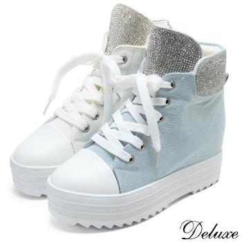 【Deluxe】厚底高筒帆布鞋(藍/白)-506