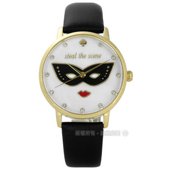 kate spade / KSW1181 / 經典紅脣女王真皮手錶 白x金框x黑 34mm