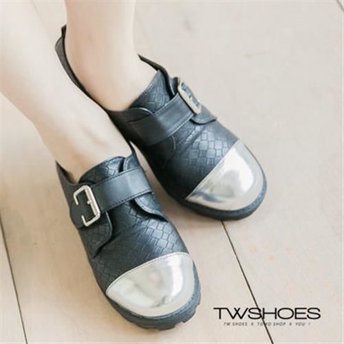 【TW Shoes】仿編織感拼接中跟休閒鞋【K130C2732】