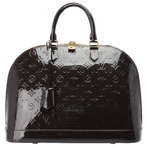 LV M91449 Monogram Vernis Alma MM漆皮拉鍊手提包(大-咖啡色)