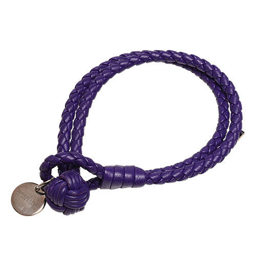 BOTTEGA VENETA 經典編織小羊皮雙繩手環 (M-紫)