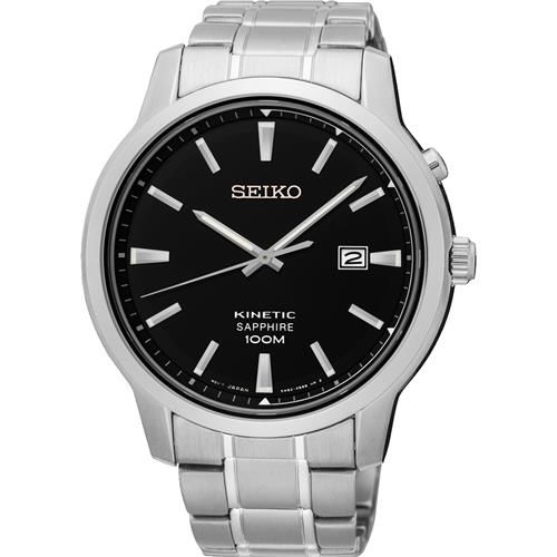 SEIKO KINETIC 紳士型男人動電能腕錶-黑/44mm 5M82-0AX0D(SKA741P1)