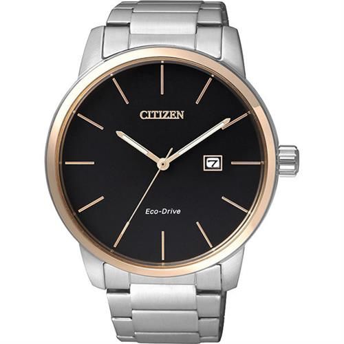 CITIZEN 光動能都會腕錶-黑x玫瑰金框/43.8mm BM6964-55E