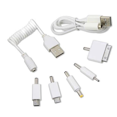 行動電源 USB轉接線+轉接頭x5顆(白色) 有 micro USB iphone4 頭