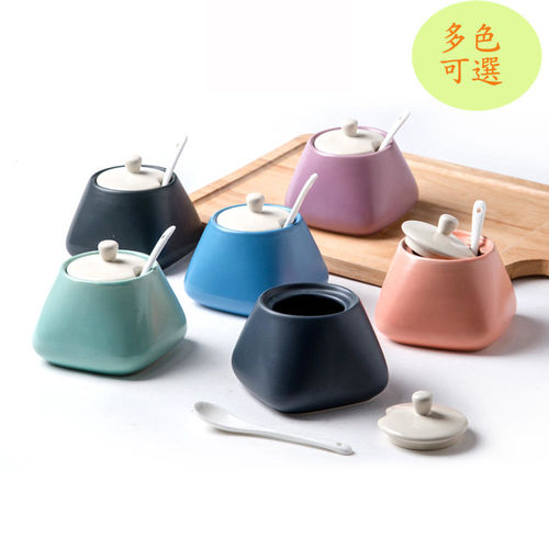 PUSH! 餐具廚房用品陶瓷調味瓶廚房調味料油鹽調味罐儲物罐(帶蓋勺)D85