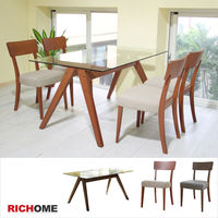 RICHOME 凱倫強化玻璃實木餐桌椅組(一桌四椅)-2色