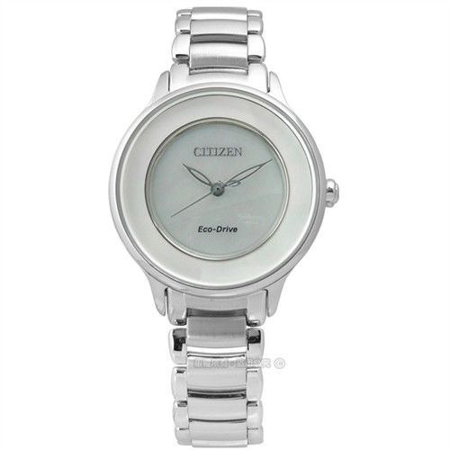 CITIZEN L 星辰表 / EM0380-57D / 純淨時光白碟貝面光動能不鏽鋼腕錶 銀色 30mm