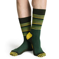 【摩達客】瑞典進口【Happy Socks】綠黃半橫紋中統襪
