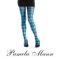 【摩達客】英國進口義大利製【Pamela Mann】藍綠方格紋印花彈性褲襪
