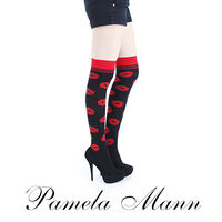 【摩達客】英國進口義大利製【Pamela Mann】浪漫紅唇過膝高統襪