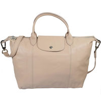 Longchamp Le Pliage Cuir 折疊小羊皮短把兩用包.粉膚 #1515