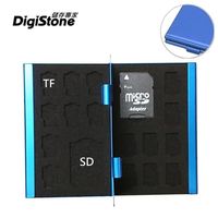 DigiStone 超薄型Slim鋁合金 18片裝雙層多功能記憶卡收納盒(2SD+16TF)-藍色