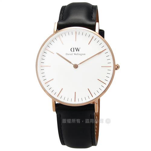 DW Daniel Wellington★贈玻璃膜 / DW00100036 / 雋永之美真皮手錶 白x玫瑰金框x黑 36mm