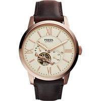 FOSSIL Townsman 爵士小鏤空機械腕錶-米x玫瑰金框/44mm ME3105