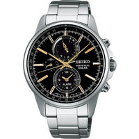 SEIKO 精工 SOLAR 黑金時尚三眼太陽能計時腕錶-42mm/V198-0AC0K