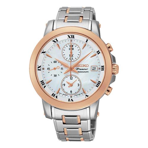 SEIKO Premier 羅馬計時三眼腕錶錶/珍珠貝x雙色版/37mm/7T92-0TG0S(SNDV68J1)