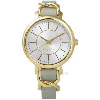 ESPRIT / ES109342002 / 環繞氣質名媛典雅質感真皮手錶 銀x金框x灰 34mm