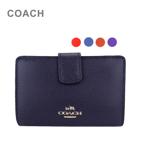 COACH 立體馬車LOGO防刮皮革翻扣中夾(5色選)