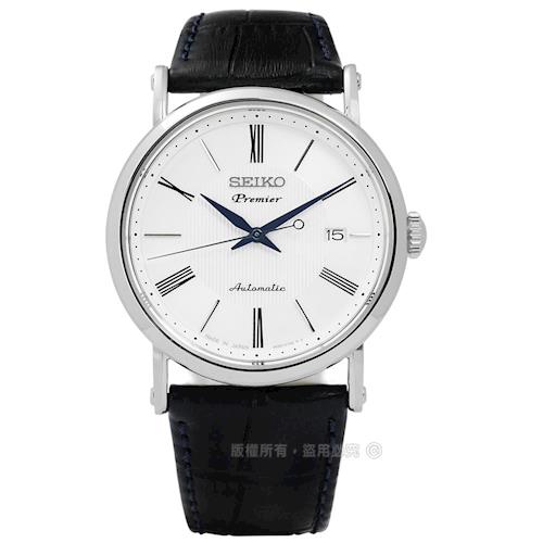 SEIKO 精工 / 4R35-01C0P.SRPA17J2 / Premier 承襲革新藍寶石水晶牛皮機械手錶 白x黑 41mm