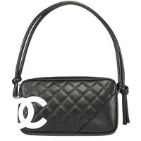 CHANEL 經典康朋菱格小羊皮漆皮LOGO手提包(黑X粉)