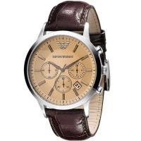 ARMANI 經典三眼計時皮帶腕錶-香檳/43mm AR2433