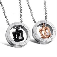 【米蘭精品】鈦鋼項鍊情侶對鍊(一對)時尚經典愛情皇冠百搭2色73cl10