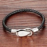 【米蘭精品】皮革手環鈦鋼手鍊時尚鑲鑽編織皮繩男女飾品73cq206