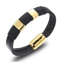 【米蘭精品】真皮手環鈦鋼手鍊經典纏繞時尚流行男女飾品2色73cq220