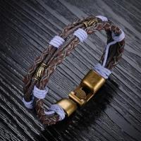 【米蘭精品】真皮手環鈦鋼手鍊韓版經典潮流設計男款73cq28