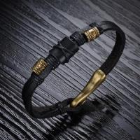 【米蘭精品】真皮手環鈦鋼手鍊經典個性復古風格男款73cq27
